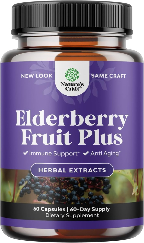 Capsule negre de soc supliment antioxidant - Elderberry Immune Supplement Skin Supplement with Skin Vitamins and Sambucus Extract - Immune System Support