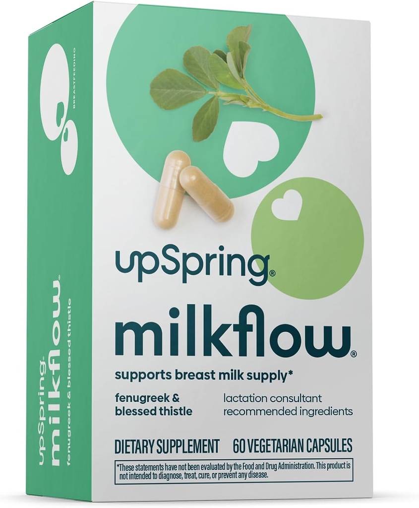 UpSpring Milkflow Suplimentul de alăptare pentru creşterea ofertei de lapte, Suplimente de alăptare cu Schinduf & Binecuvântat Thistle, non-GMO, Suport de alăptare 60 Capsule Vegan