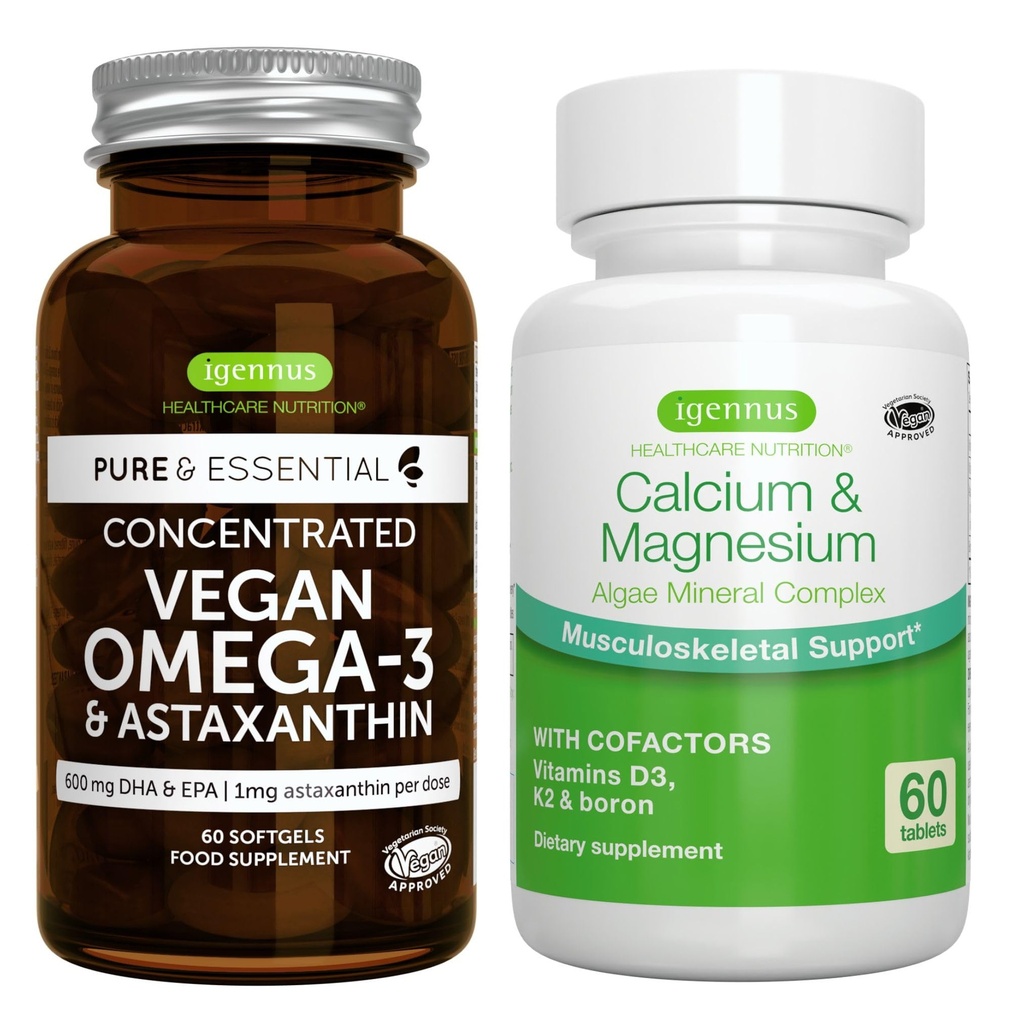 Vegan Omega-3 + Complex Vegan Vegan Bundle, Sustainable EPA & DHA Ulei Algae 1340mg + 2:1 Complex mineral pe bază de plante Algae, de Igennus