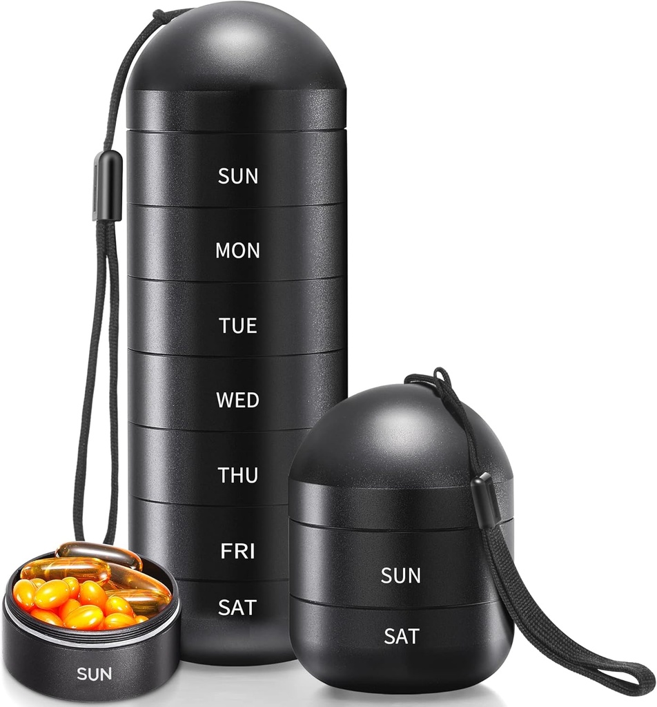 Zannaki XL Metal Travel Pill Organizator, extra mare rezistentă la apă Cutia cu pastile săptămânale, Aluminum Aliate Pilula container, BPA gratuit 7 zi de zi Medicina Organizator titular pentru vitamina, ulei de pește, supliment