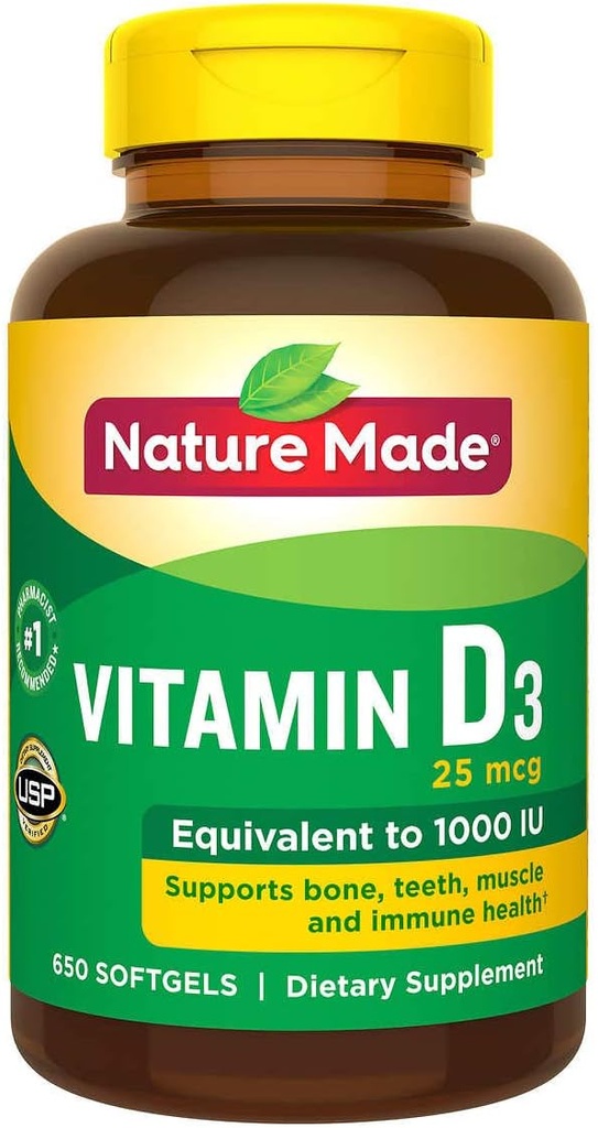 Natural Made Vitamina D3 25 mcg., 650 Softgels