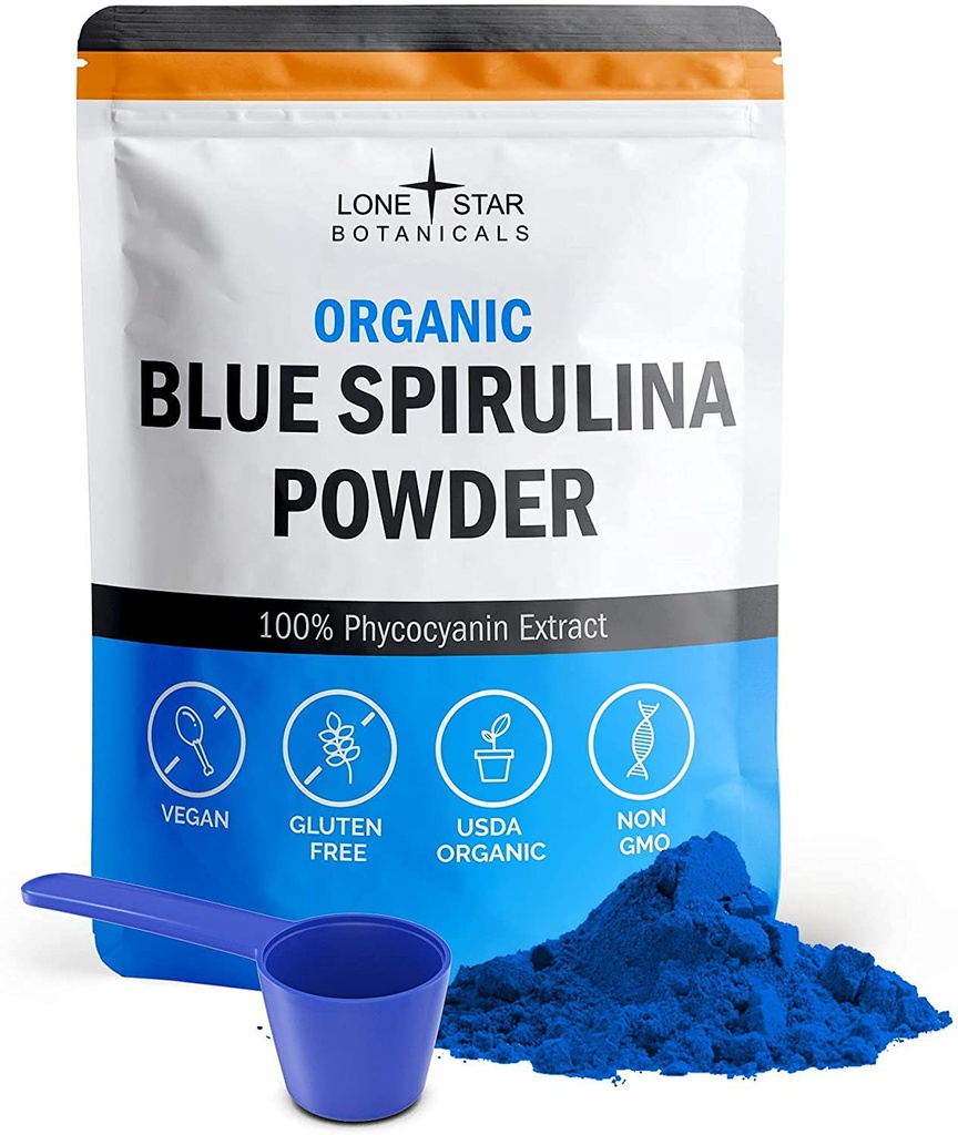 Lone Star Botanics Organic Blue Spirulina Powder - 100% pur albastru-verde Algae, No Fishy Smell, Vegan Superfood pentru Smoothies & Drinks, Non OMG, Gluten-Free, Vegan