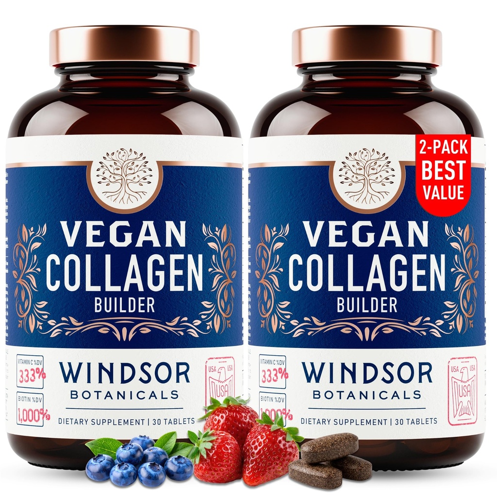 Colagen Vegan pentru femei și bărbați - Superfood organic, Aminoacids Glicină, Lysine, Proline pentru Piele Sanatos, Păr, Nails - Suplimente de colagen pe bază de plante - 60 Pastile vegetariene fără gluten