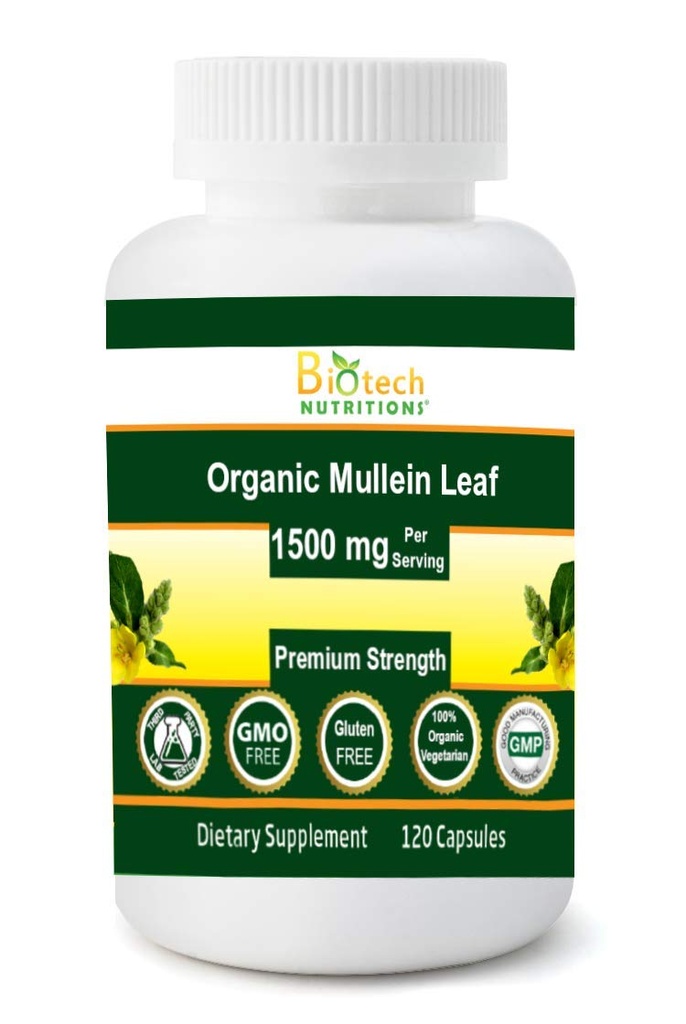Organic Mullein Leaf 1500 mg Servind 120 capsule vegetale fabricate în SUA