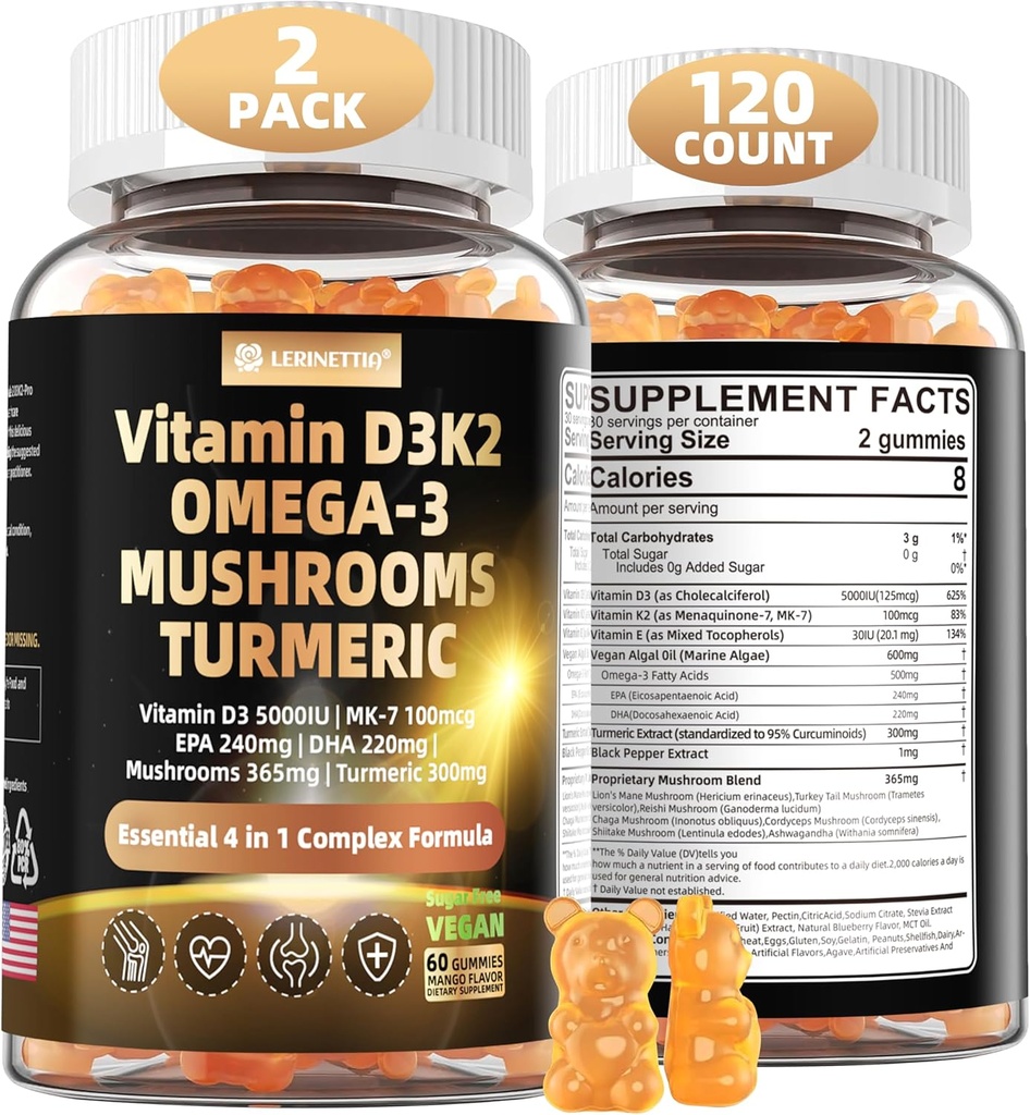 Vitamina D3 5000iu (125mcg) + vitamina K2 (MK7) Gume cu Algae Omega 3 