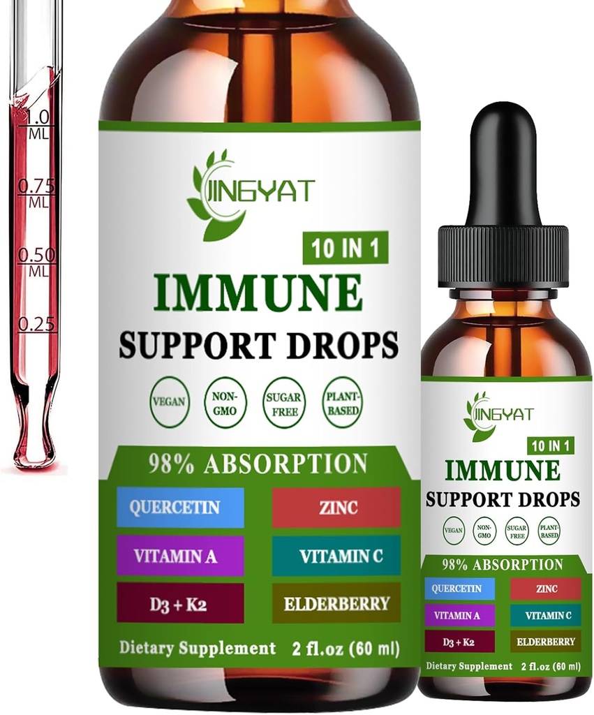 Cercetină de zinc cu Bromelain Vitamina C D3 picături de lichid Suport imun cu vitamina A K2 Echinacea Clorofila si Elderberry - 10 in1 Immune Defense D3 Complex pentru Imunity Health