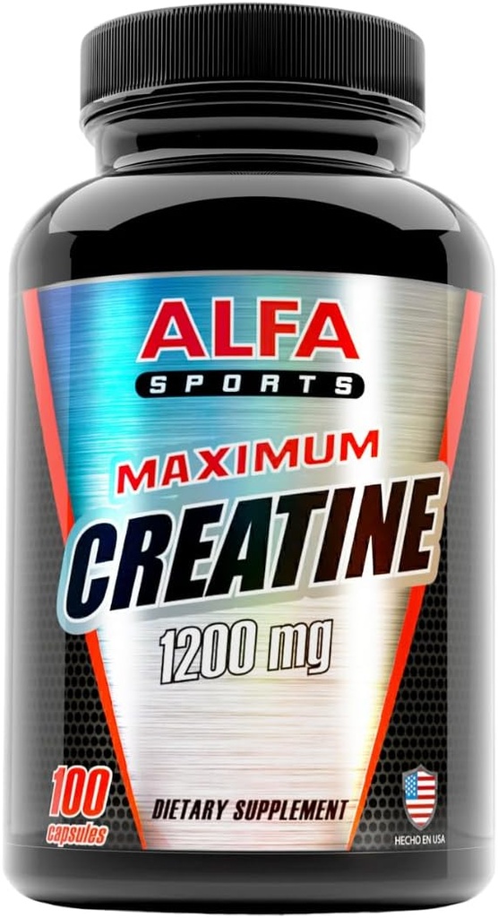 ALFA VITAMINS Creatina maxima Monohidrat 1200 Mg 100 capsule. Masă musculară - Creşterea muşchilor - Recuperare după antrenament. Reduce efectele acidului lactic