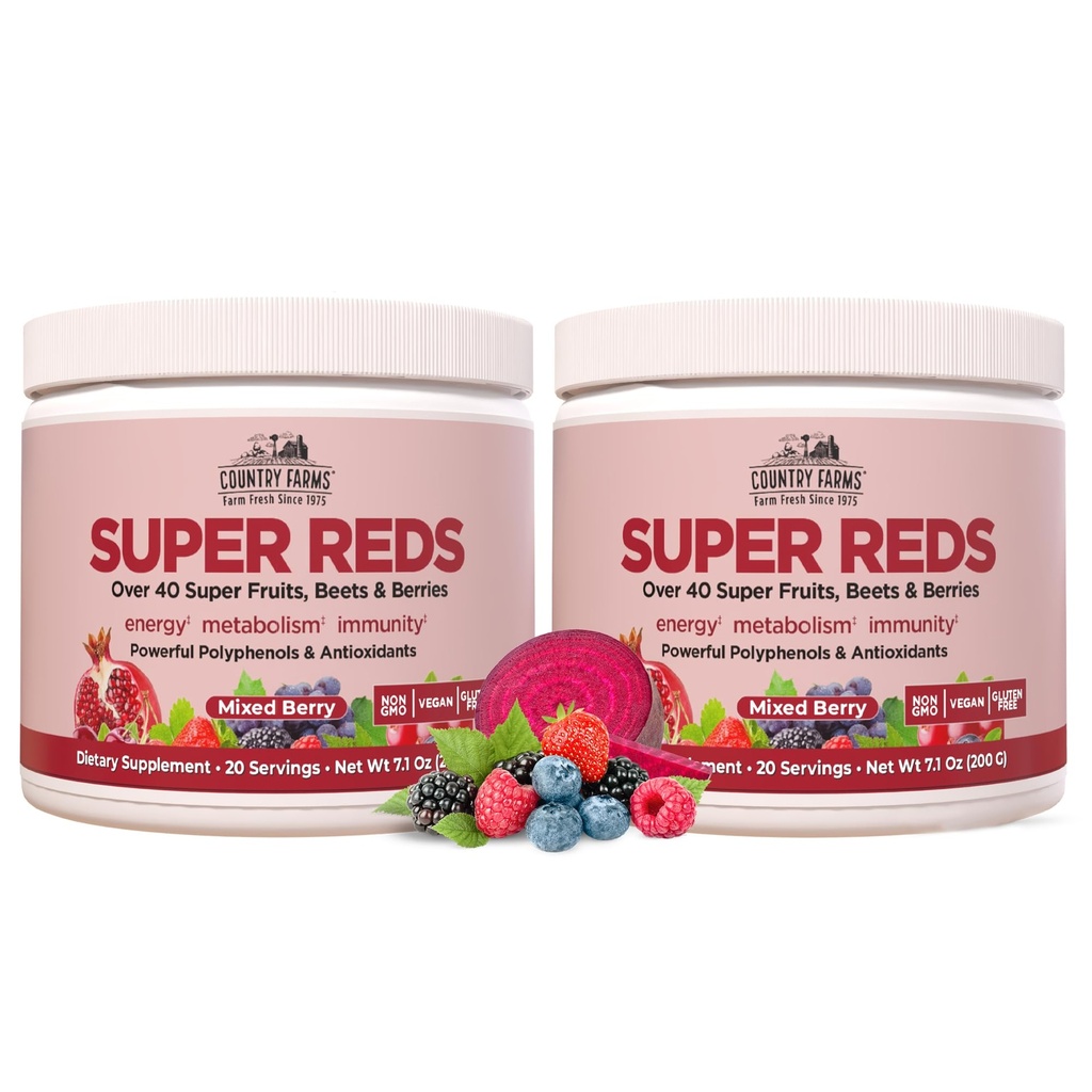 ŢARA Ferme Super Roşii, Energizant Polyfenol Superfood, Peste 40 Super Fructe şi Berrii, Antioxidanţi Puternici şi Polifenoli, Suporturi Energie, Suporturi Circulaţie, 40 Serviri, Berry mixt