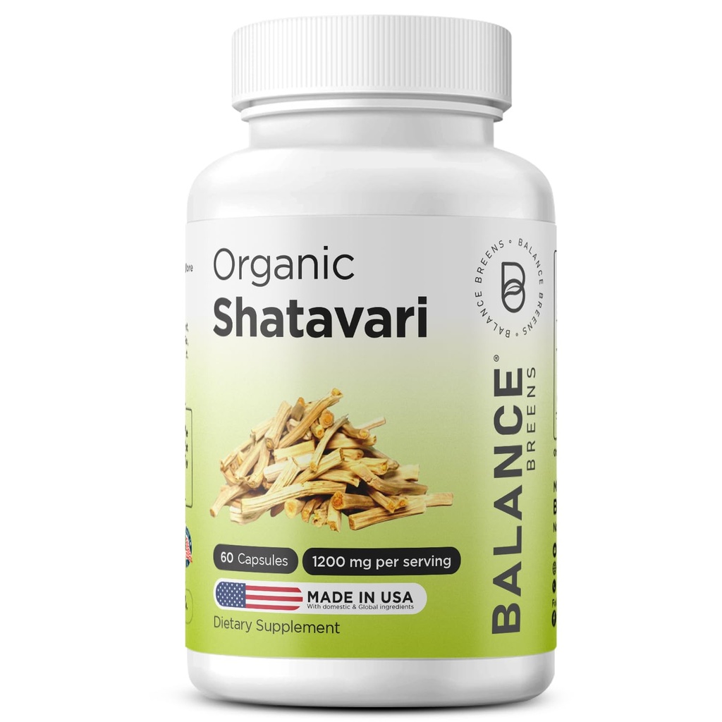 Organic Shatavari 1200mg, 60 capsule - Alăptarea Support Vitamine, Echilibrul hormonal pentru femei, Sparanghel Racemosus Root