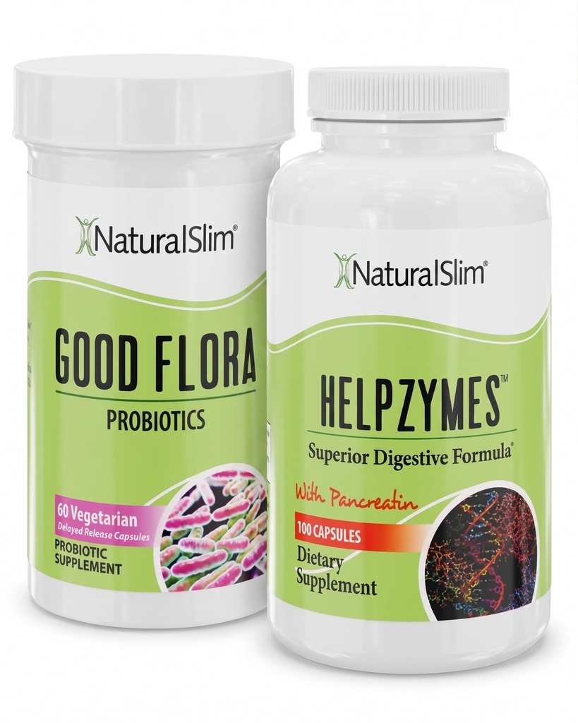 NaturalSlim Digestive Health Bundle – Good Flora & Helpzymes - Potent Probiotics & Powerful Digestive Enzymes for Better Digestion & Absorption of Food Nutrients | Formulated by Frank Suarez