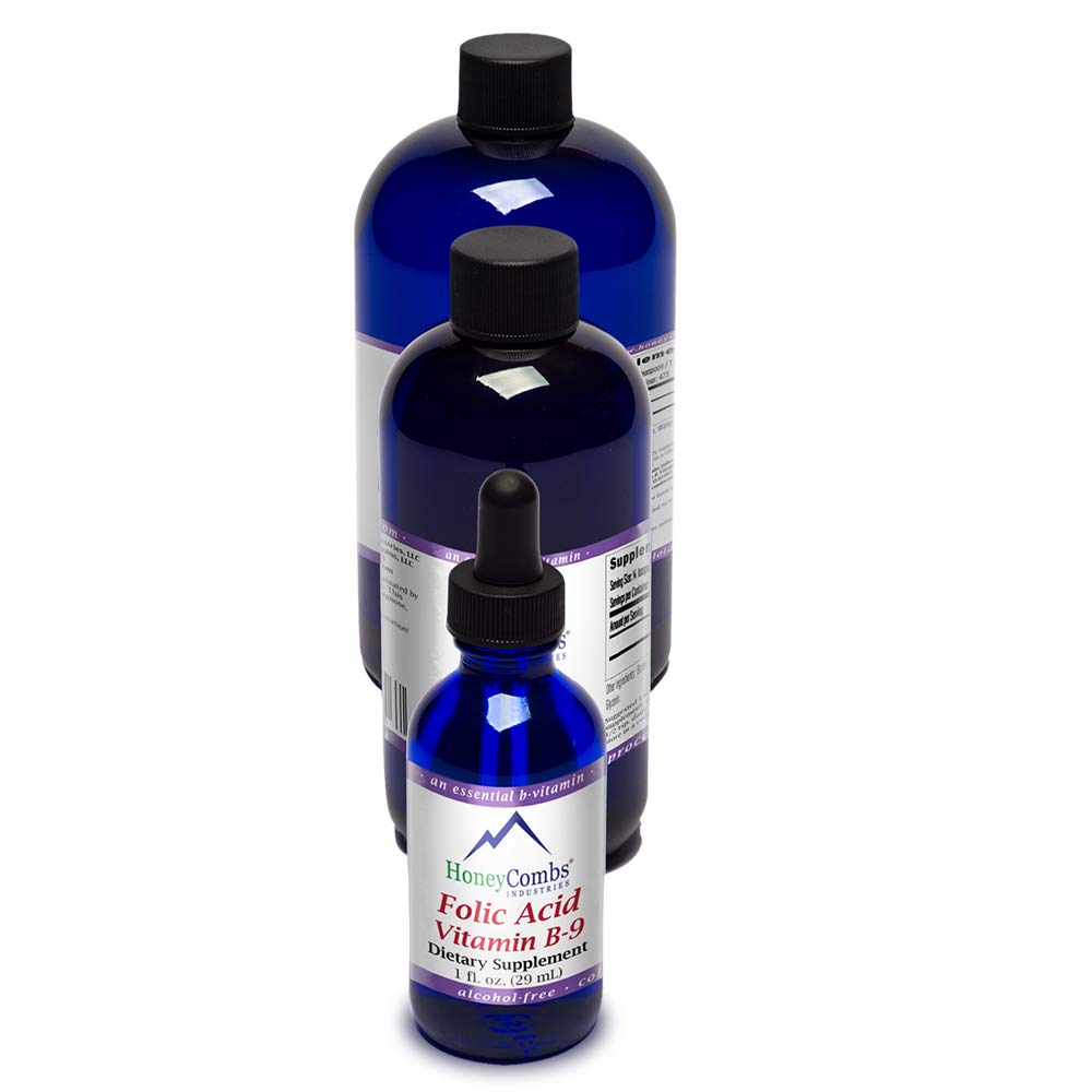 HoneyCombs Vitamina B9 Picături lichide - vitamina lichid de mare potenta B9 Supliment acid folic pentru femei - Mentinerea sanatoasa de ficat, sarcina, & Sănătate generală - Cold presat picături de vitamine Vegan (16 Fl oz)