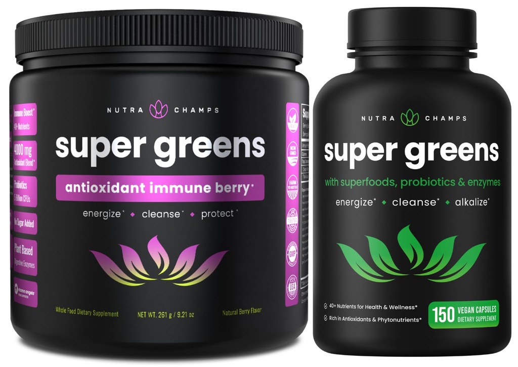 NutraChamps Super Verzi Pulbere antioxidantă și Super Greens Capsule