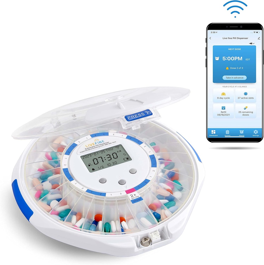 Live inteligent WiFi Automatic Pilula Dispenser Clear Lid 