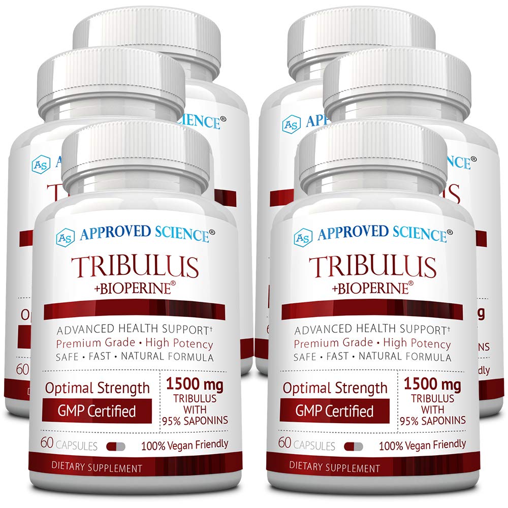 Știință aprobată Tribulus Terrestris - 360 capsule - Boosts Testosteron, Îmbunătățește performanța sportivă, susține creșterea și repararea musculare - 95% Furostanol Saponine - Bioperine - Vegan - 6 sticle