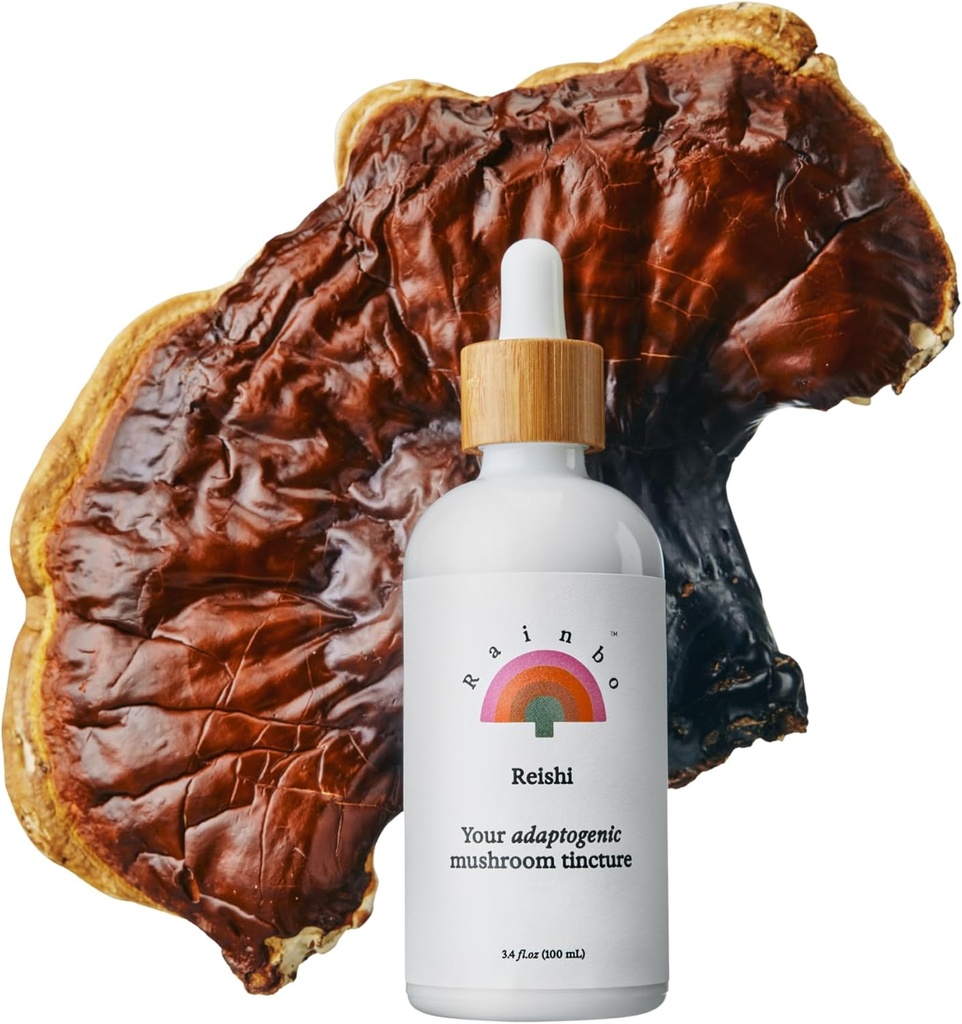 Rainbo - Reishi Mushroom Tincture - Dual Extract Mushroom Supplement - Suport Immune, Mood, Sleep, Liquid Reishi Supplement, Vegan, Non OMG, 3.4 fl oz