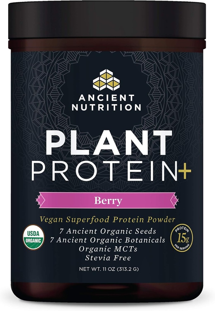 Pudră de proteine pe bază de plante de nutriție antică, Proteină de plante+, Berry, Ecologic Vegan Superfoods Supliment, 15g Proteine Per Serving, Mare pentru Shake-uri de proteine, Gluten gratuit, Paleo 12 Serviri