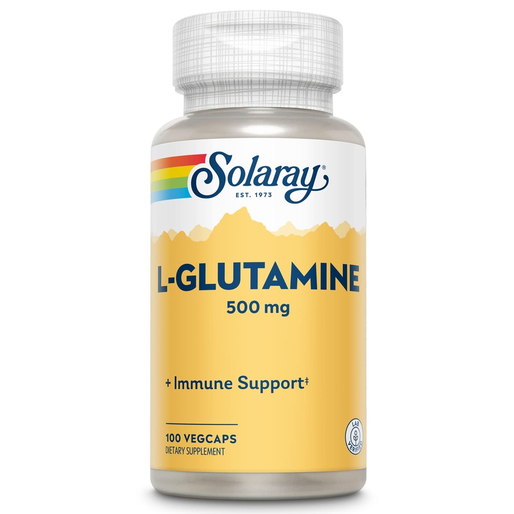 SOLARAY L Capsule de glutamina 500 mg - Supliment de sprijin imun - Acid amino liber - Lab verificat, 60-zi Money-Back Garanţie - 100 Serviri, 100 VegCaps