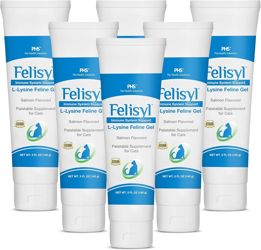 L-Lysine Gel pentru pisici (5oz)  Usurinta Sforait, Nas Runny, si Watery Eyes. Aroma de somon gustos - Made in the USA (6 Pack)