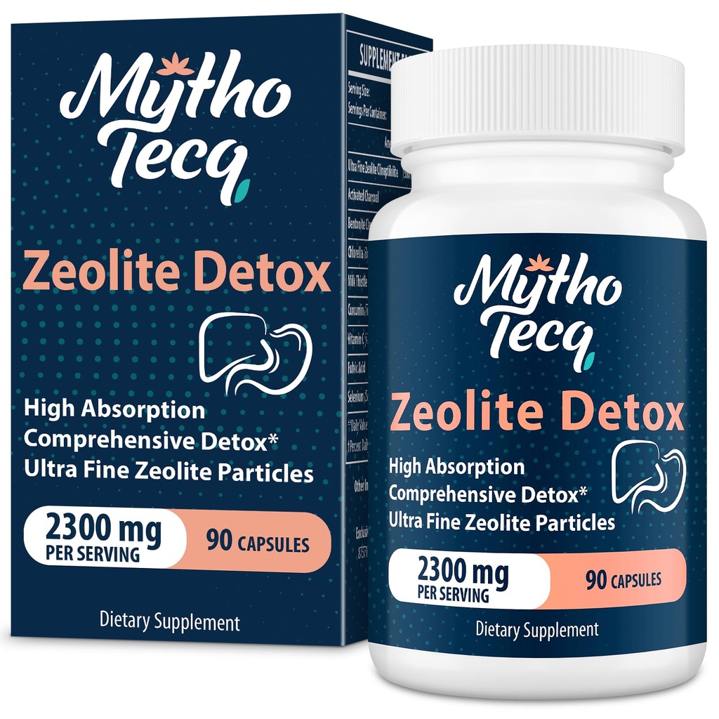 2300 MG Capsule de dezintoxicare Zeolite - Carcoal activat si argila bentonita, corp complet, ficat & Gut Cleanse, Clinoptilolit Zeolit (90 capsule)