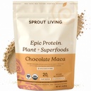 Sprout Living Epic Proteina, Pe bază de plante Proteina & Superalimente Pulbere, Ciocolata Maca Pulbere 