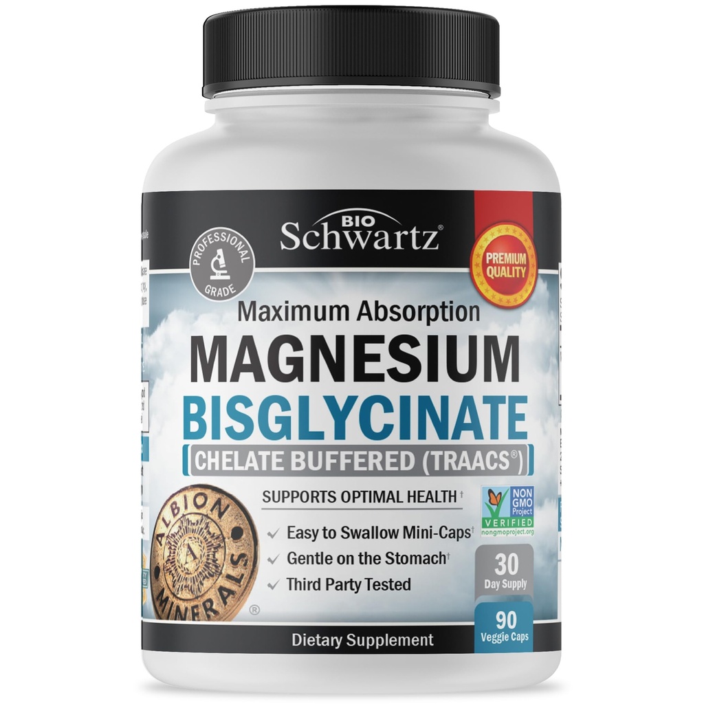 Biglicinat de magneziu 100% Chelat fără efect laxativ - Absorbţie maximă şi biodisponibilitatea, reacţionat complet şi bufuit - Suport muscular şi articular cu energie sănătoasă - Proiect non-GMO verificat - 90 ct
