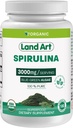 Land Art Certified Organic Spirulina - 180 capsule - Superfood- bogat în minerale, vitamine și proteine - Vegan