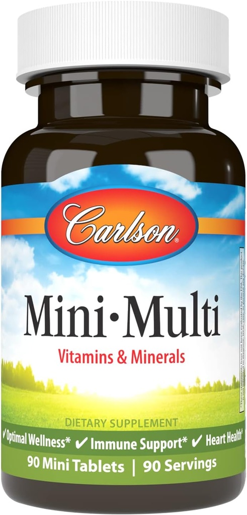 Carlson - Mini-Multi, Vitamine & Minerale, Suport Immune & Heart Health, Wellness Optimal, 90 mini comprimate.