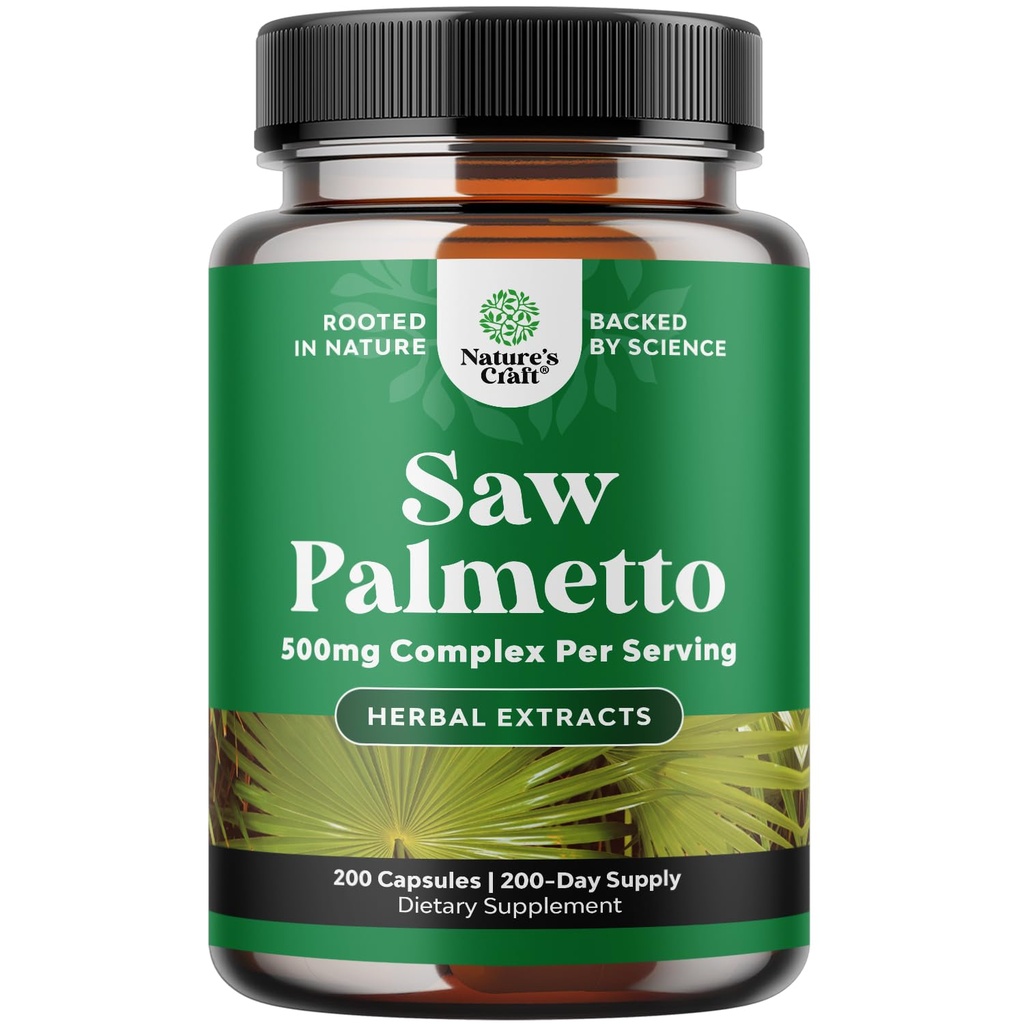 Extra Putere Saw Palmetto Extract - Advanced Herbal Complex pentru sanatatea parului si suport urinar cu plante Sterols & Flavonoids - Pottent Herbal Supplement cu 500mg per Servire - 200 capsule