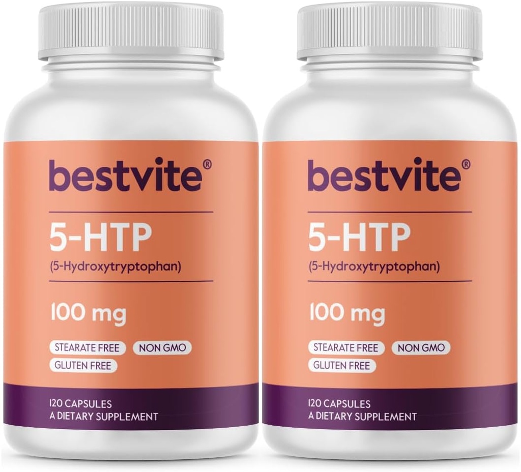 BESTVITE 5-HTP 100mg (240 capsule) (120 x 2) - Fără Stearates - fără agenți de flux - fără OMG-uri - fără gluten