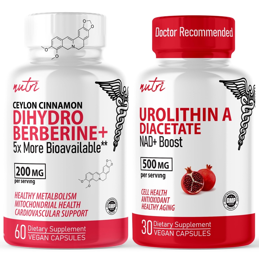 Fuziunile naturale Nutri Dihidrobererină (60 capsule) & Urolitina A Diacetat 500 mg supliment de rapel energetic