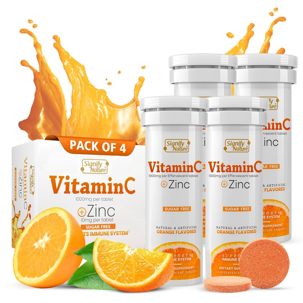 SEMNIFY NATURĂ Vitamina C 1000 mg Tablete efervescente - Suport imun potent VIT C cu supliment de zinc - Zahar-Free & Vegan Formula 