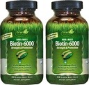 Irwin Naturals Biotin-6000-60 Soft-Gels lichid, Pachet de 2 - Suporturi Putere si protectie pentru par si unghii - cu ulei de avocado, ulei de cocos, lutein & Zeaxantină - 60 Serviri totale