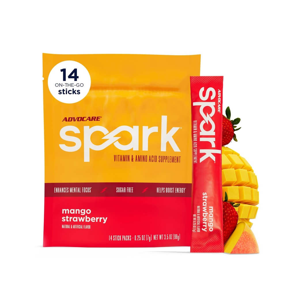AdvoCare Spark - Energy Drink Mix - Vitamina & Amino Acid Supplement - Supports Energy & Focus* - Portable Immune Support* - Sugar-Free - Mango Strawberry, 14 Stick Packs (3.5 oz)
