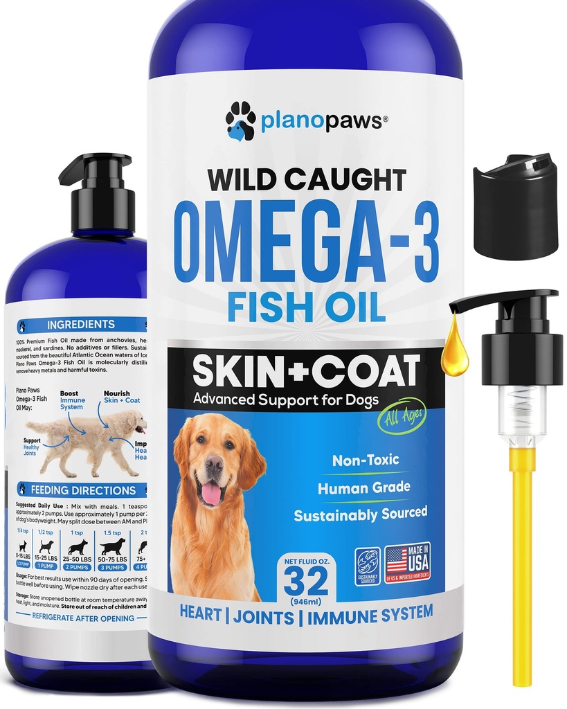 Omega 3 ulei de pește pentru câini - mai bine decât ulei de somon - Câine supliment de ulei de pește pentru a reduce vărsarea și mâncărime - Suporturi articulații, creier, și sănătatea inimii - Suplimentul pielii și haine - ulei de pește lichid