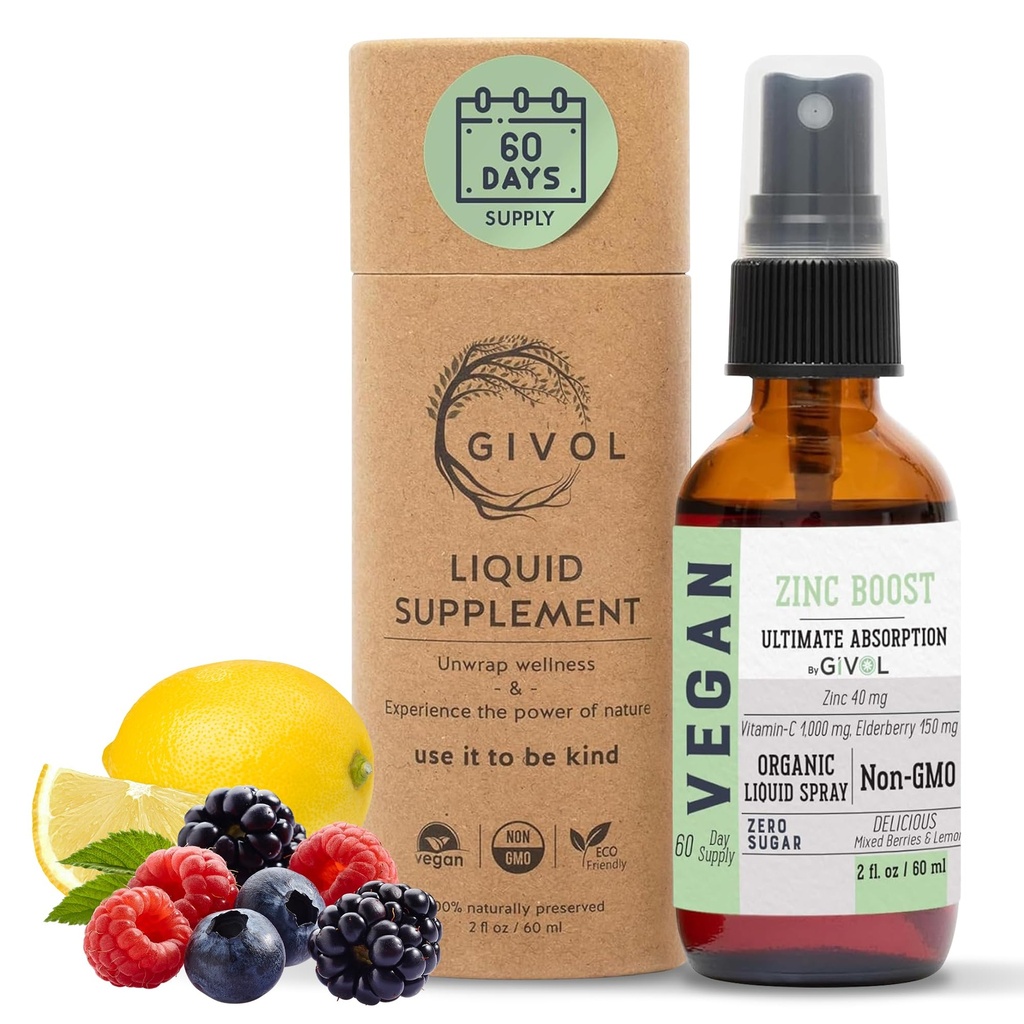 Organic ZINC Boost Mist 40 mg (Extra Putere) - Zahăr fără Vit C și extract de Elderberry - Spray lichid Vegan pentru copii și adulți - Absorbție ușoară - non-GMO - (60 ml) 60 zile de aprovizionare