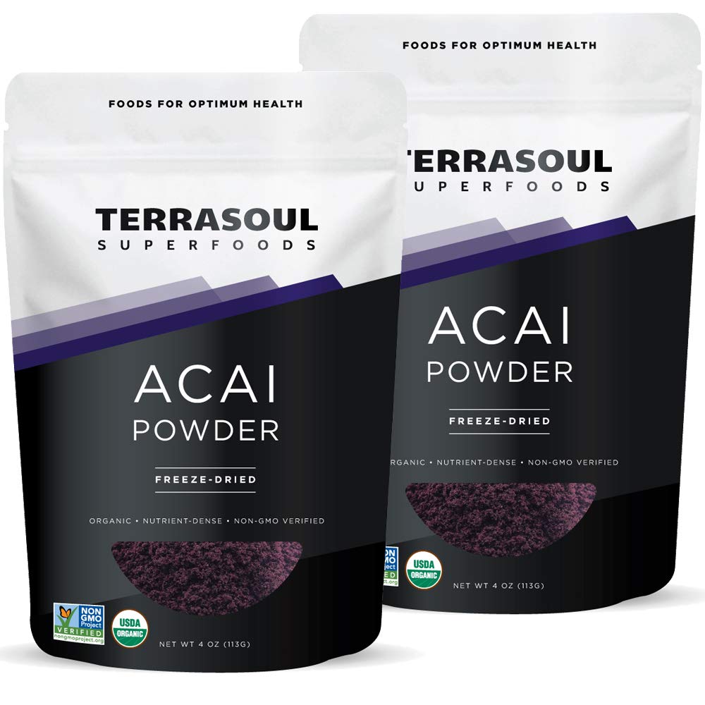 Terrasoul Superfoods Organic Acai Berry Powder, 4 Oz (Pachetul de 2), Freeze-Dryd pentru prospețime, Omega Fats Boost pentru Smoothie Bowls, și Antioxidant-Packed Superfoods Rețete
