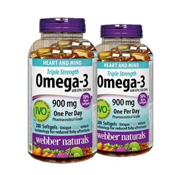 Webber Naturals Triple Putere Omega-3 900 mg 200 softgels x 2(2 sticle)