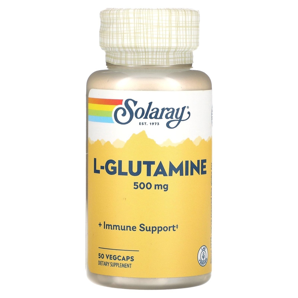 Capsulele de L Glutamina SOLARAY 500 mg - Suport imun - Acid amino liber - Lab verificat, 60 zile Money-Back Guarantee, 50 Servings, 50 VegCaps