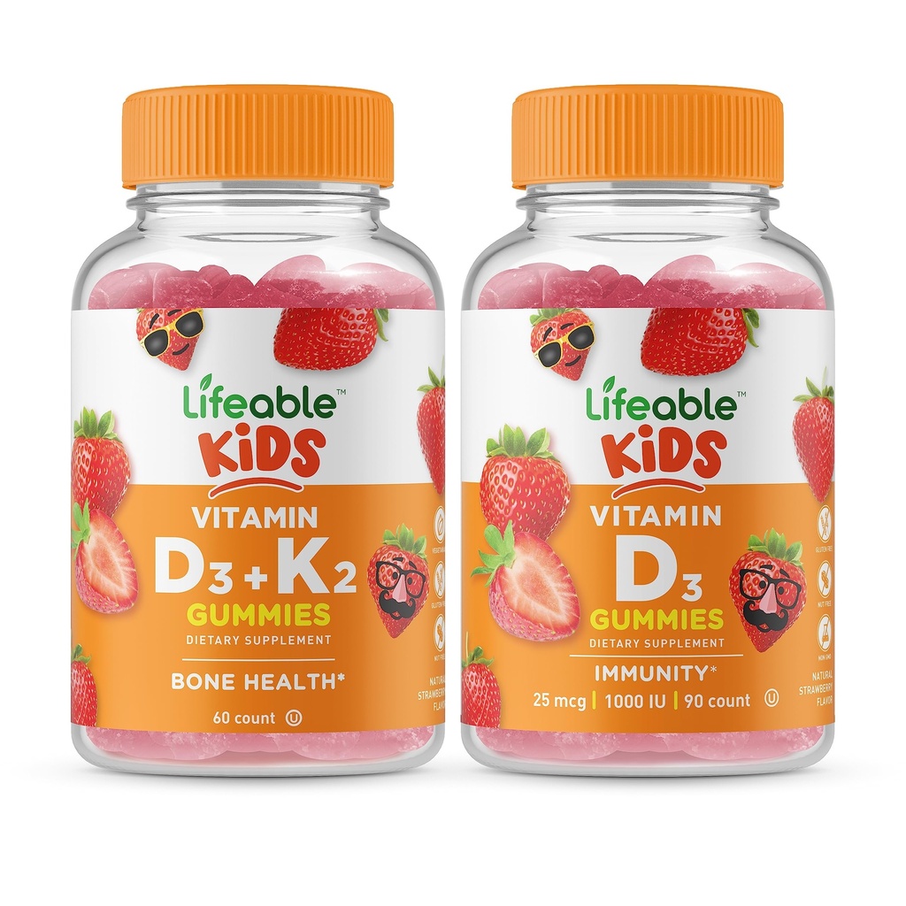 Vitamina vie D3 + Vitamina K2 Copii + Vitamina D Copii, Gume Bundle - mare Tasting, Suplimentul de vitamine, Gluten gratuit, OMG-uri gratuit, Guma de mestecat