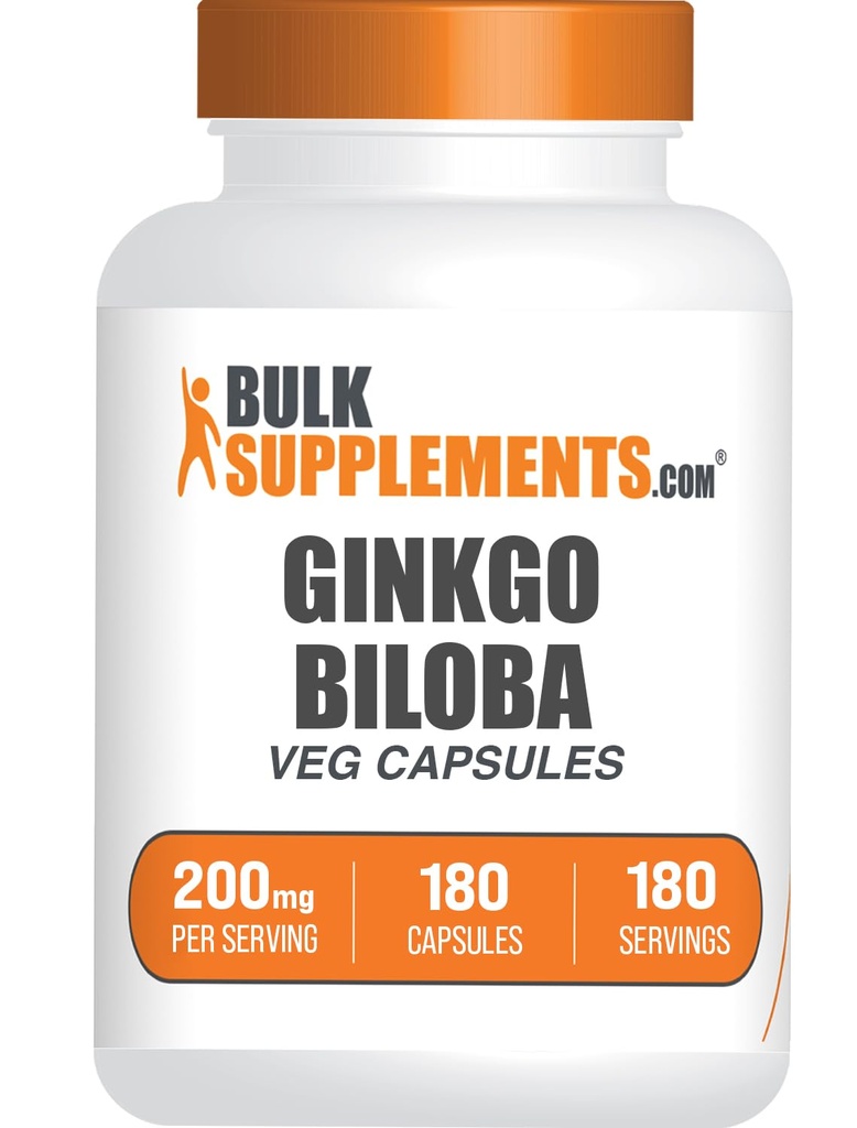 BulkSupplements.comginkgo Capsule extract de biloba - Ginkgo Biloba Sursat din frunze, Suplimentul vegetal - Vegan, 1 Capsule per Serving, 180 Conte (Pachet de 1)