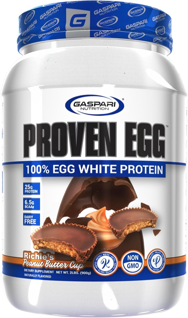 Gazpari Nutritie Ou dovedit, 100% Proteina alba de ou, 25g Proteina, Keto Friendly, Dairy and Lactoză Free, Soy Free (2 lbs, Peanut Butter Cup)
