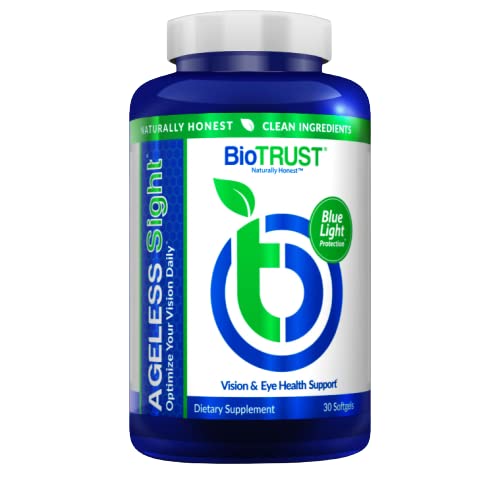 BioTRUST Vedere fără vârstă, protecţie lumină albastră, promovează sănătatea optimă a ochilor, performanţa vizuală şi sănătatea creierului, suport pentru ten digital ochi, non-GMO, gluten-free, 30 geluri moi