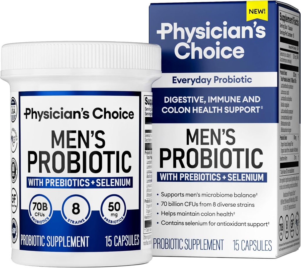 Alegerea medicului Probiotice pentru bărbaţi - 70 Miliarde CFU - 8 Tulpini - Seleniu & Prebiotice - Sprijină Digestive Health, Microbiome, Colon, & Imune Health - Advanced Men's Probiotic - 15cts Sample Size
