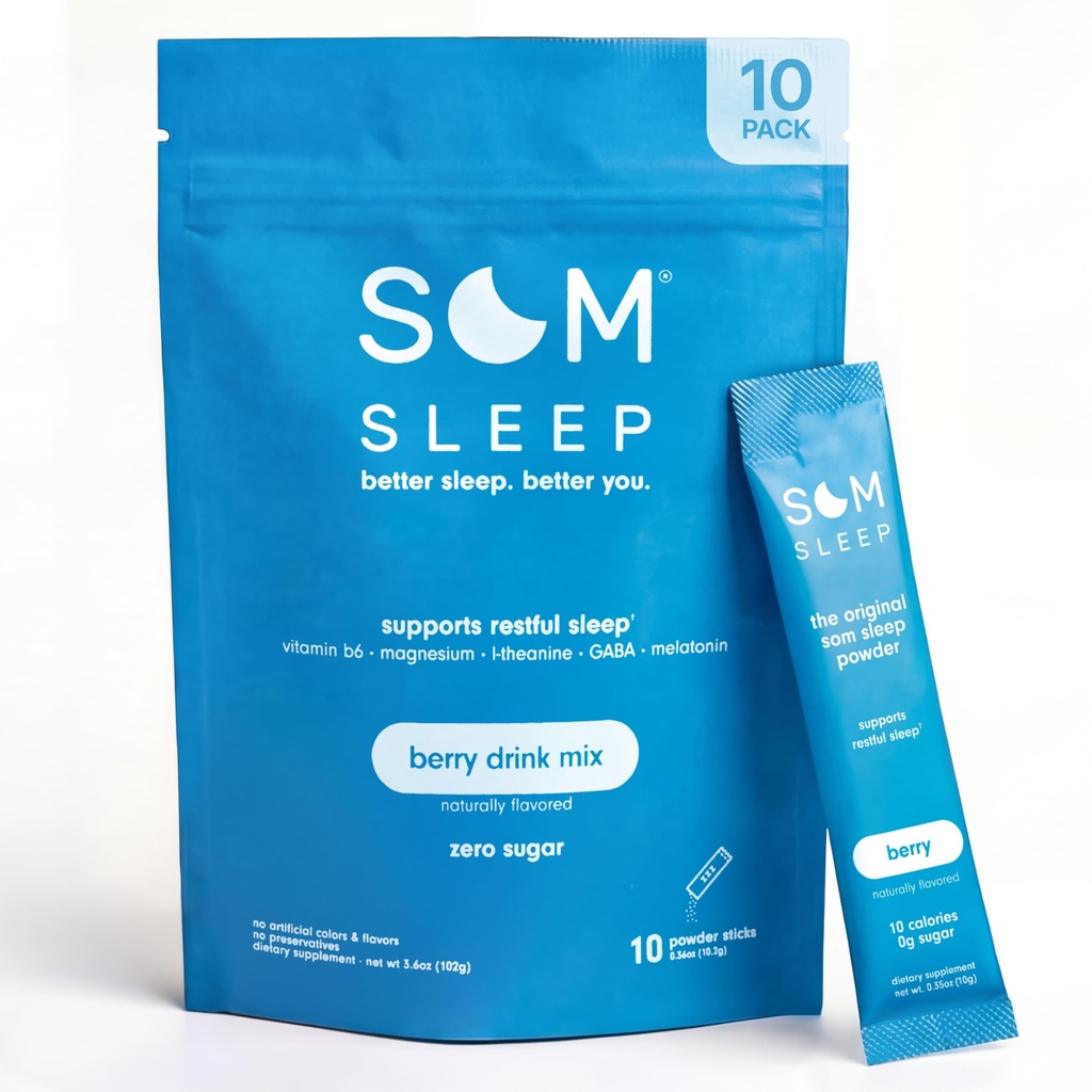 Som Sleep, Calm Sleep Powder Drink Mix, 3mg Melatonina, Magneziu, Vitamina B6, L-Theanină & GABA 