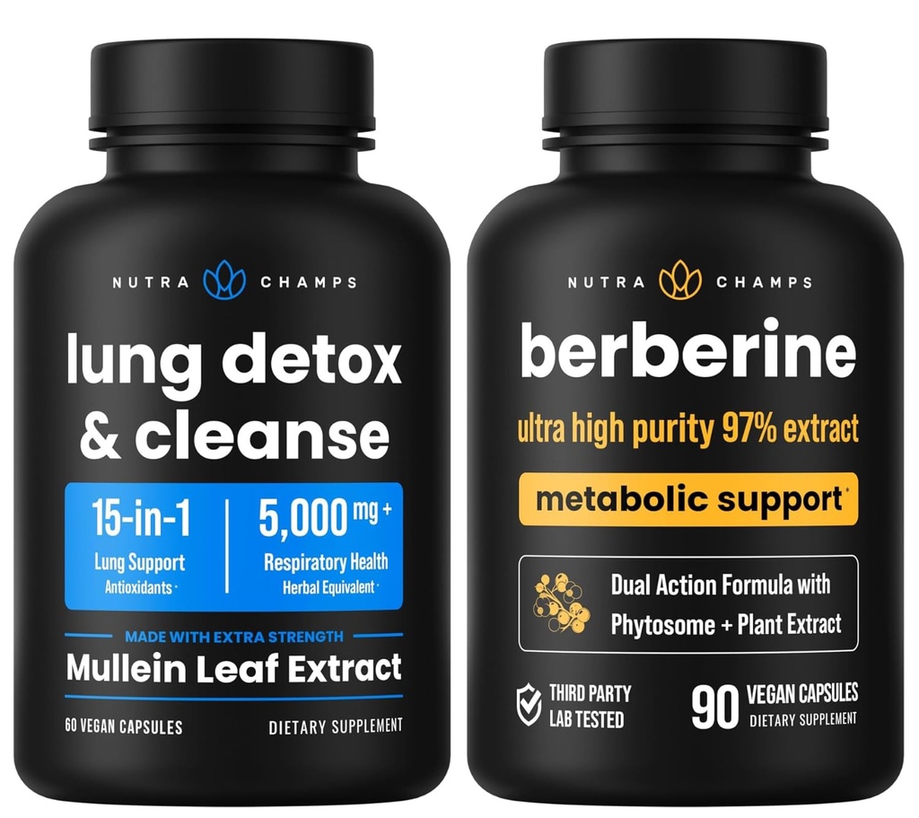NutraChamps Suport respirator complet şi metabolic: Lung Cleanse & Berberine Duo