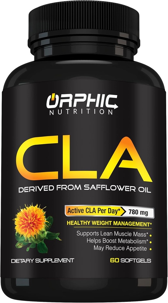 ORPHIC NUTRITION CLA Safflower Suplimentul de ulei - Made with Saffflower Oil - 780mg Non-Stimulant Acid linoleic conjugat pentru bărbați și femei* pentru a sprijini Eforturi de pierdere în greutate și metabolism* - 60 Softgels