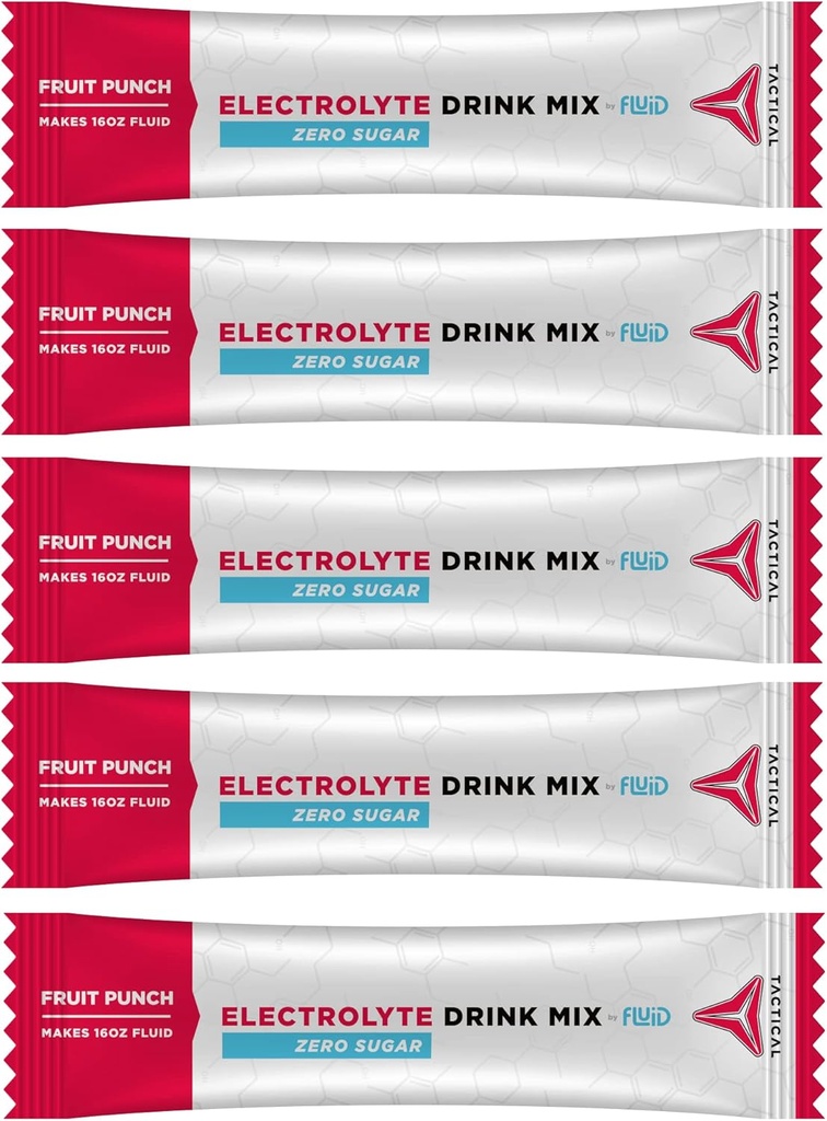 Fluid Tactical - Zero Zahăr, Keto Electrolit pulbere, Pachete de hidratare, Made in USA (Frut Punch, 25 Count)