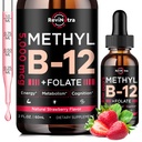 Vitamina B12 lichid picături, B12 vitamine 5000 mcg, vitamina B Complex Supliment cu metilcobalamină B12 Sublingual, vitamina B6, Folate pentru energie, creier, Heart Health, Vegan căpșuni Flavor 2 Fl Oz