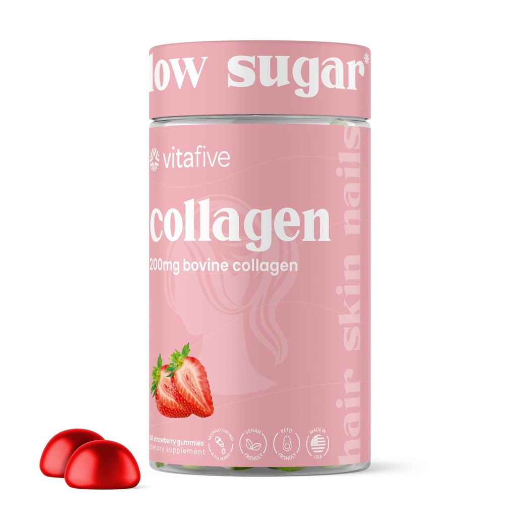 vitacinci Gume Colagen pentru bărbaţi şi femei, Colagen bovine, Colagen Gummy Colagen pentru păr, piele, şi Suport tesut Conectiv, Gluten gratuit (50 Ct)