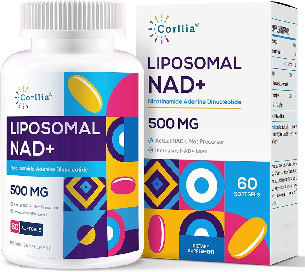 Liposomal NAD+ 500mg with TMG 250mg Softgels, Nicotinamide Riboside Alternative, Actual NAD+ Supplement, 60 Servings
